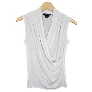 Femme de Carriere Women White Sleeveless Drape Front Silk Blend Blouse S